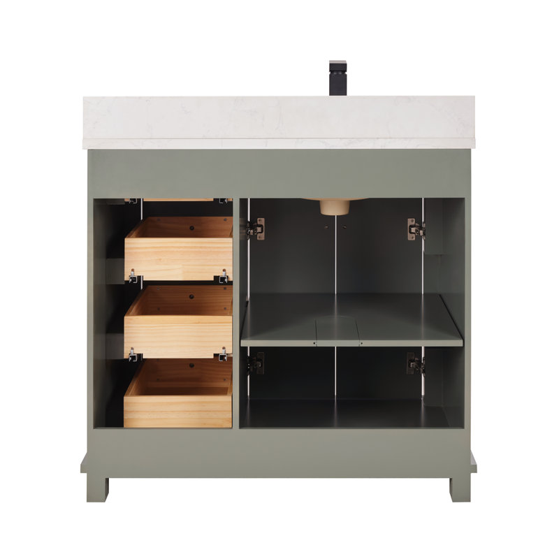 36" Solid Wood Sink Vanity  With 1' Artificial Stone Top, Pewter Green
