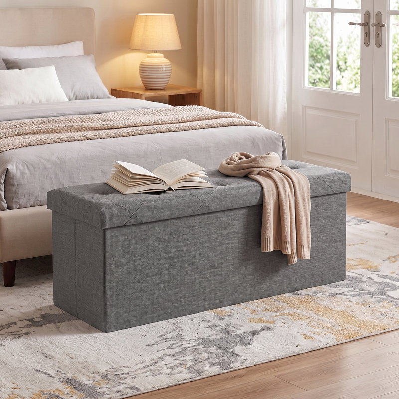 Upholstered Engineered Wood Bench, Grey, Linen