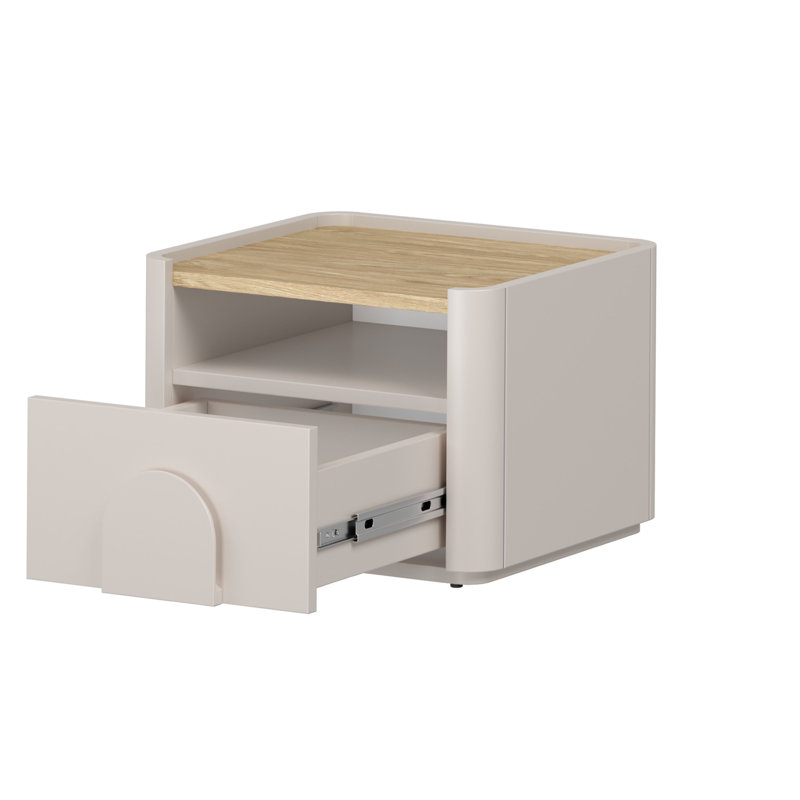 Sadeen 50cm W Manufactured Wood Bedside Table, Beige/Oak