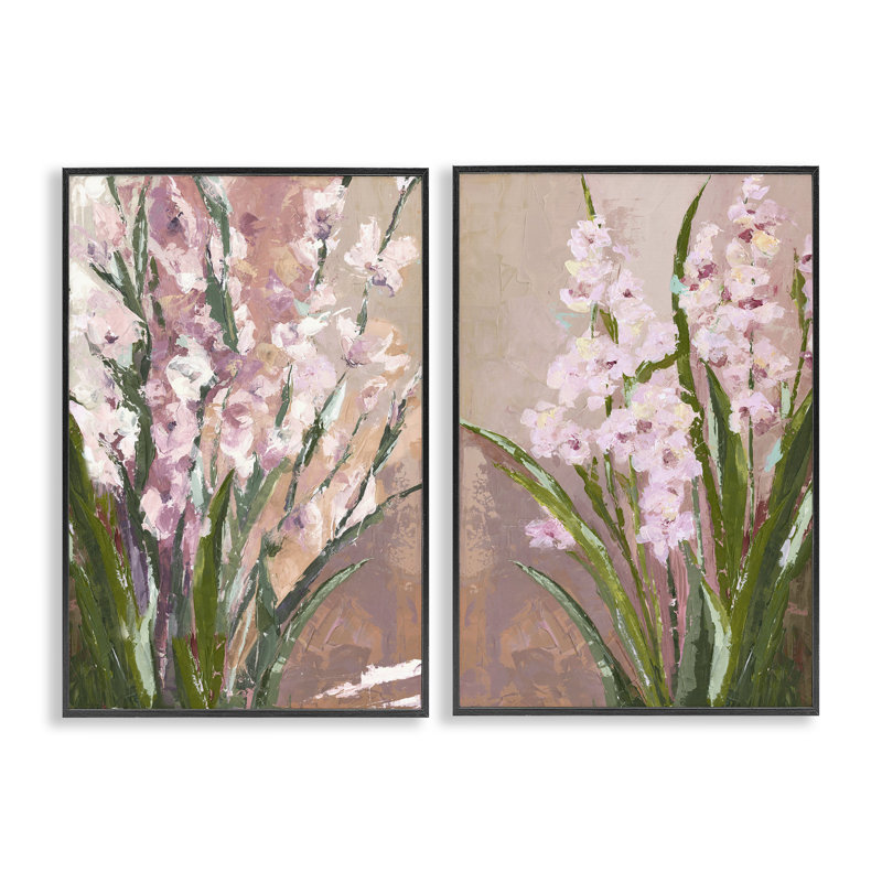 Ensemble de 2 giclées encadrées Fading Floral Radiance, design par Susan Pepe, H 18 po x l 24 po, Giclée encadrée noir minuit