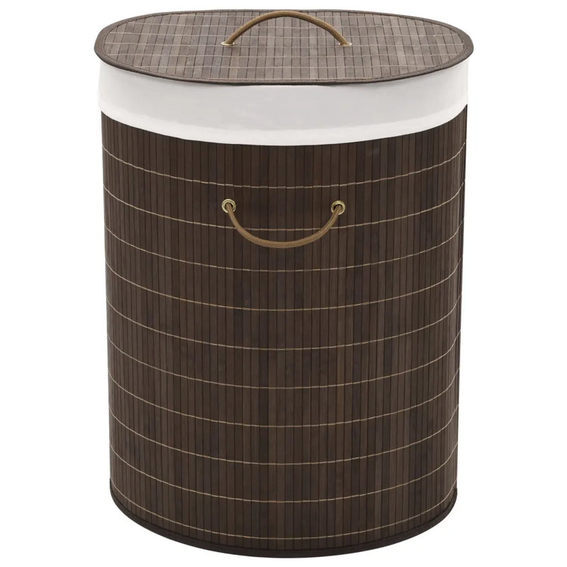 Bay Isle Home Bamboo Laundry Bin, Round, 35cm H x 60cm W x 35cm D, Dark Brown