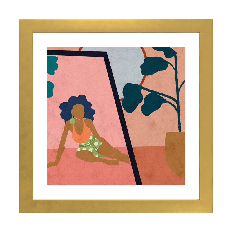 «Getting Dressed» par Reyna Noriega - Imprimé, H 16 po x l 16 po x p 1 po, Papier encadré doré, Blanc