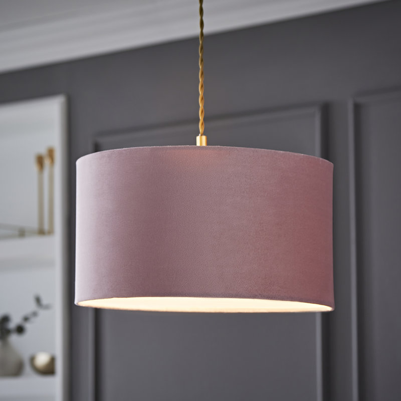 20cm H Velvet Drum Pendant Shade ( Screw On ), Pink, 20 cm H x 35 cm W x 35 cm D