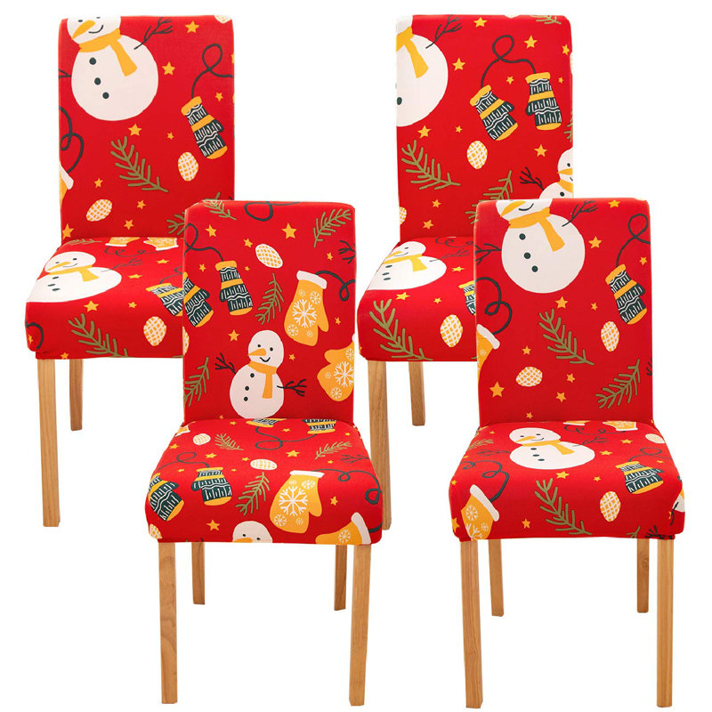 Housse pour chaise de salle à manger, Rouge avec bonhomme de neige