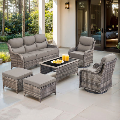 6-Piece Patio Furniture Set With Swivel Glider Chairs, 6-Inch Ultra-Plush Cushions & Water-Resistant Olefin Fabric