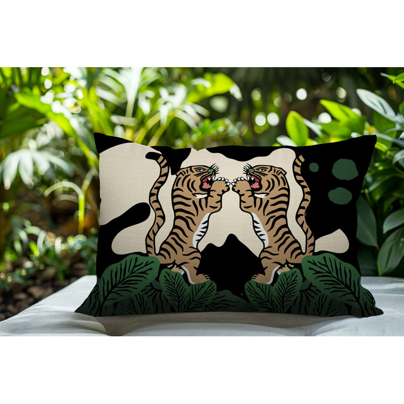 Oreiller rectangulaire réversible intérieur / extérieur Mikro Tiger, Noir, H 20 po x l 14 po