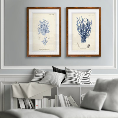 Antique Coral in Navy V par Vincent Van Gogh - ensemble de 2 reproductions d'art encadrées