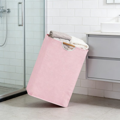 Panier à linge pliable avec poignées en bois - Panier de rangement en lin de coton grande capacité pour les vêtements, les jouets et l'organisation de la salle de bain