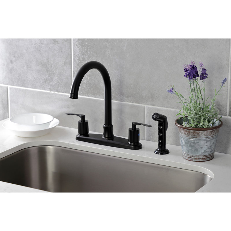 Kingston Brass Serena Two-Handle 4-Hole 8" Centerset Kitchen Faucet with Plastic Side Sprayer, Chrome