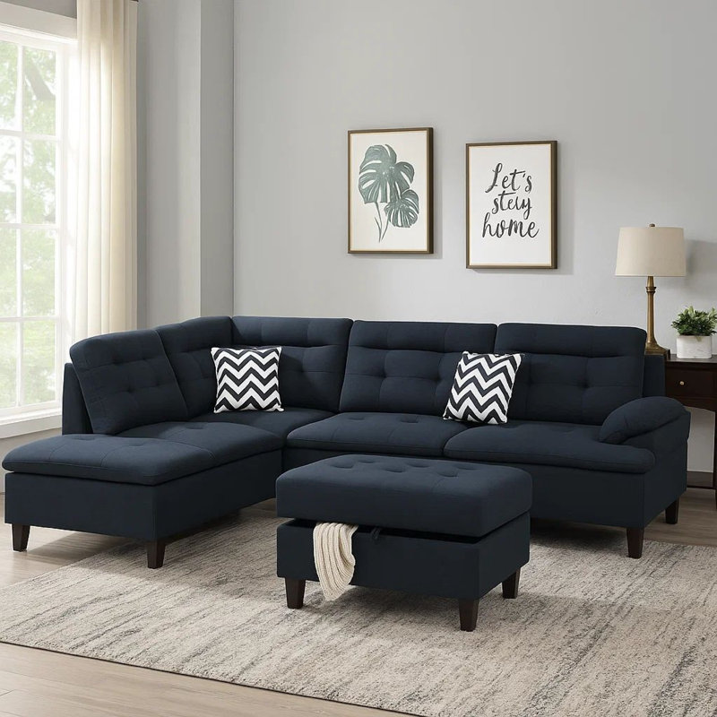 Safarov 2 - Piece Upholstered Sectional, Black Velvet