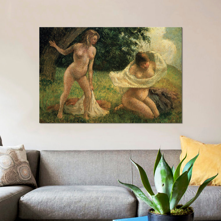 « the salle de bain » par camille pissarro, reproduction sur toile, H 26 po x l 40 po x P 1,5 po