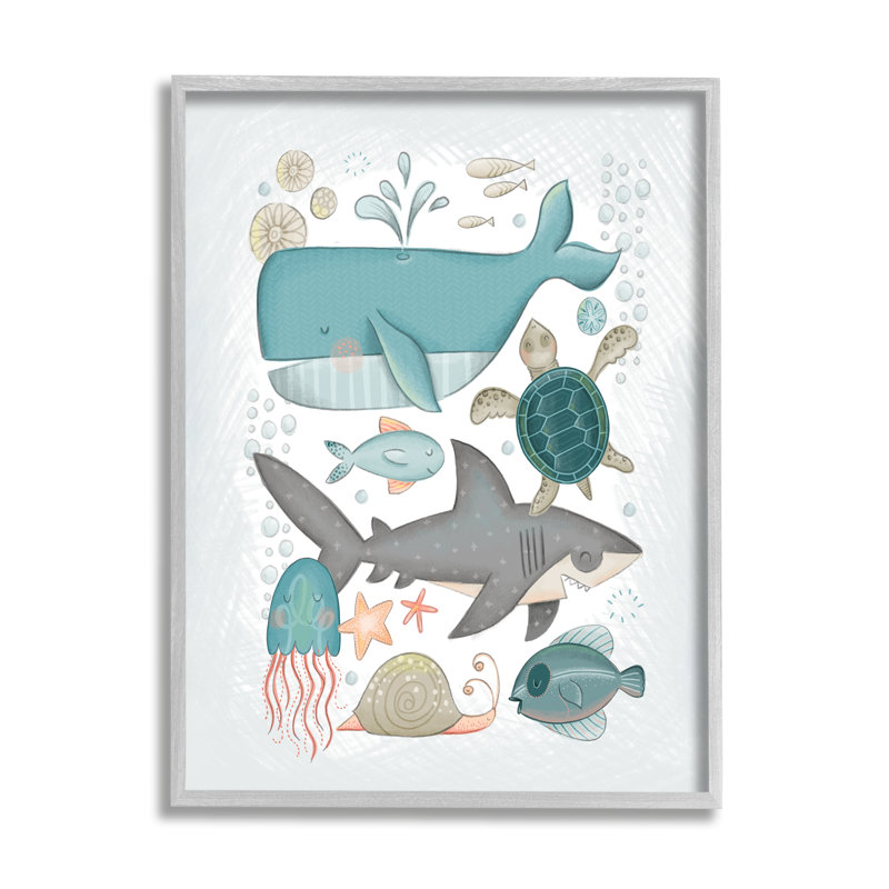«Blue Maritime Animals», art giclée par Fineapple, H 20 po x l 16 po x P 1,5 po, Estampe numérique Farmhouse