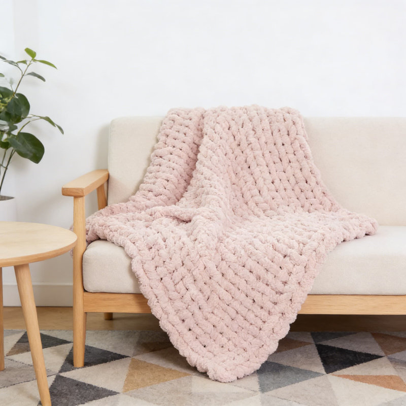 Jeté Chunky Knit Chenille, L 63 po x l 51 po, Rose
