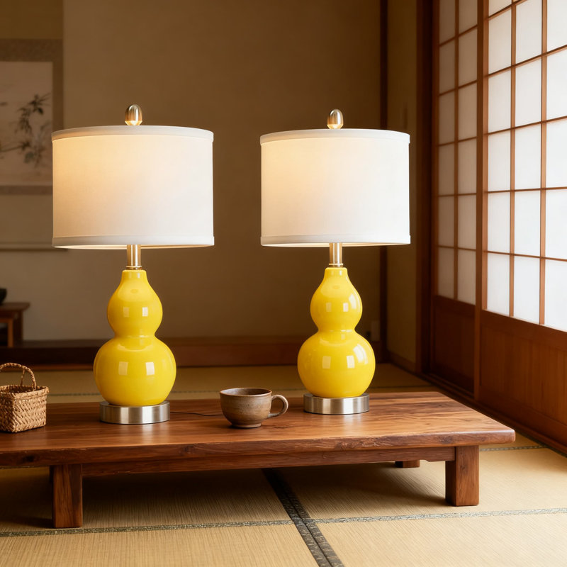 Ensemble de 2 lampes de table à double courge en céramique avec ampoules DEL, éclairage de table de chevet moderne pour chambre à coucher et salon, homologué UL