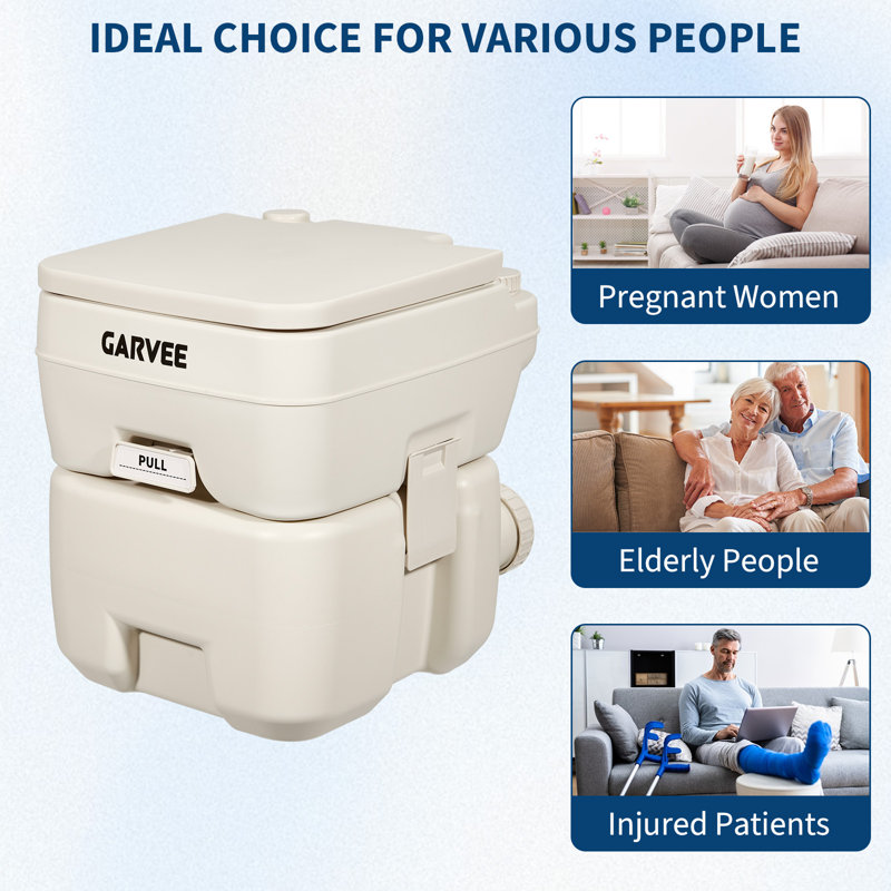 5.3 Gallon Portable Toilet for Camping & RV, Dual-Tank Camping Toilet with Carry Bag, Leak-Proof Detachable Waste Tank, Beige