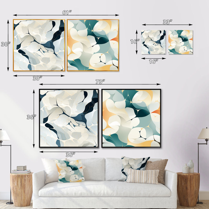 Crystl - Ensemble de 2 collages carrés abstraits, Cadre flottant noir, H 16 po x l 33 po