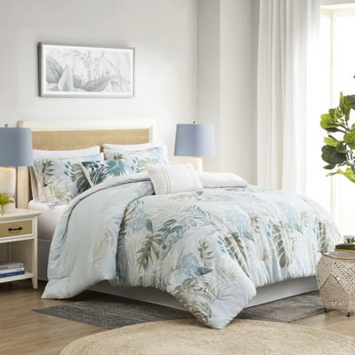 Literie surdimensionnée en coton tissé, bleu king, oreillers brodés, couette 6 pièces facile d'entretien, imprimé tropical uni