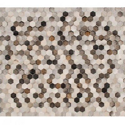 Tapis brun / gris en cuir de vache à tissage plat Angulo
