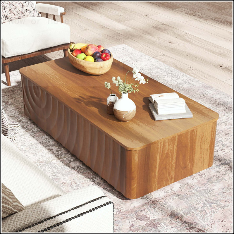 Table basse rectangulaire avec texture ondulée et 2 tiroirs, Noir
