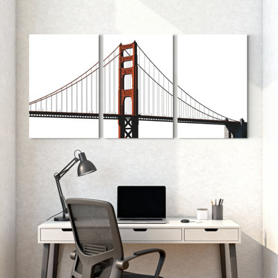 Cités et pays, pont Golden Gate, ensemble de 3 reproductions d'art sur toile
