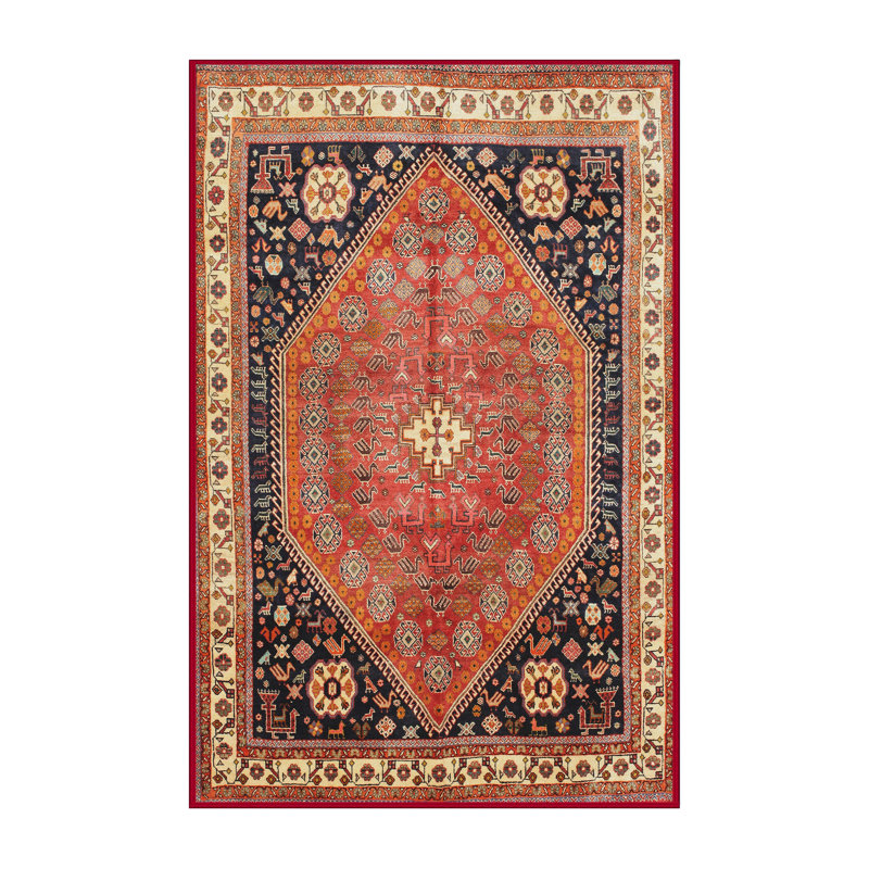 Tapis traditionnel rouge / noir, Rectangle 5 pi x 7 pi