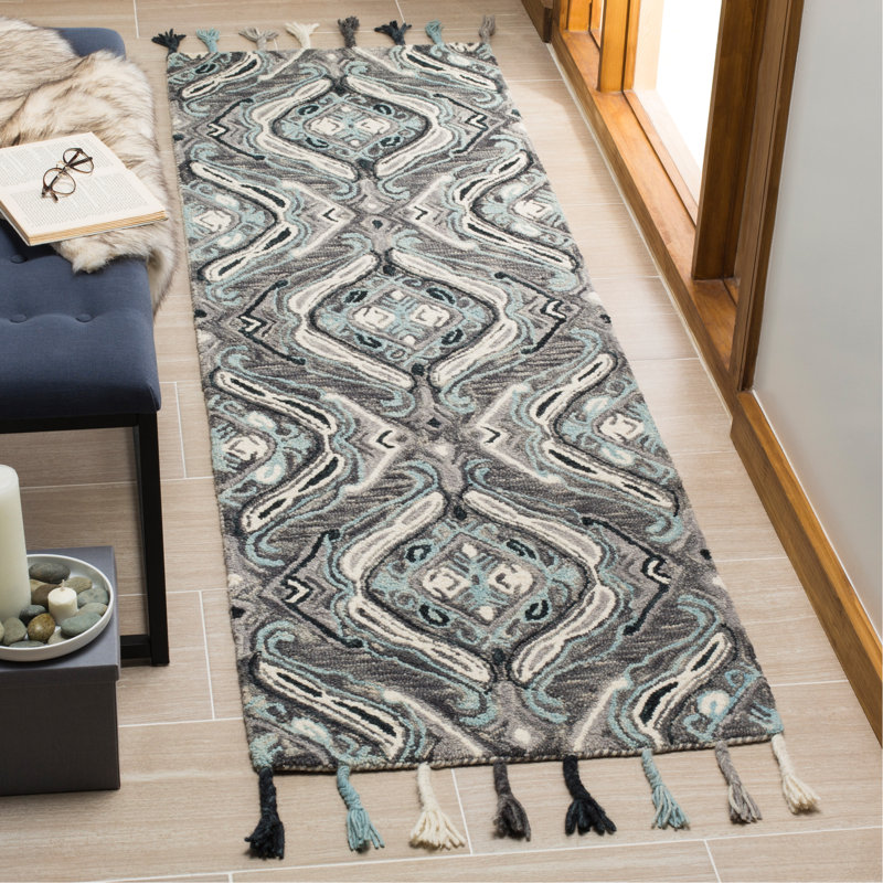 Tapis géométrique en laine crocheté à la main Guzi, Tapis de couloir 2 pi 3 po x 8 pi