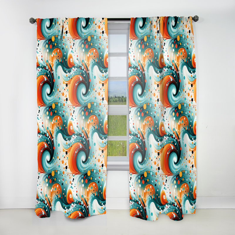 Rideau obscurcissant à motif géométrique bleu sarcelle et orange Enchanted, L 52 po x L 90 po