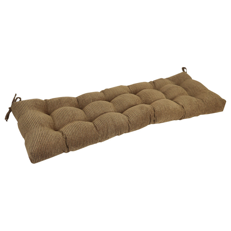 Coussin de banc capitonné en jacquard chenille, L 55 po x P 19 po, Brun; pois noirs