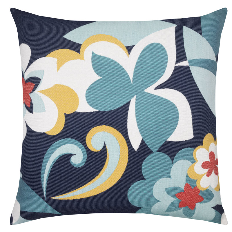 Floral Impact Outdoor Square Sunbrella® Pillow Cover & Insert, Navy/White/Yellow