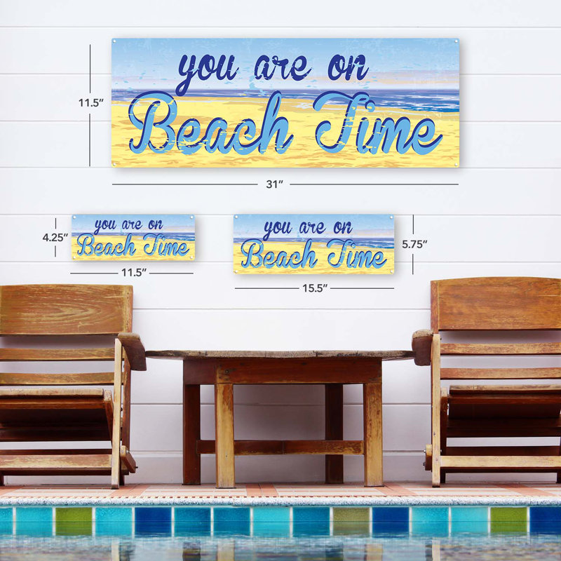 «You Are On Beach Time Metal Sign» sur métal, H 5,75 po x l 15,5 po