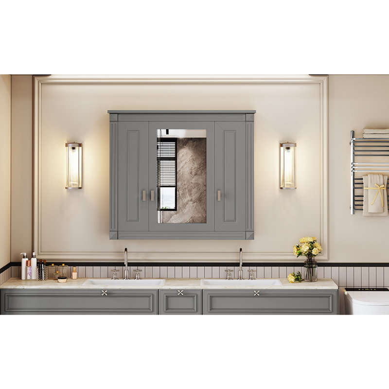 Armoire de salle de bain murale avec miroir, armoire à pharmacie murale avec 5 tablettes