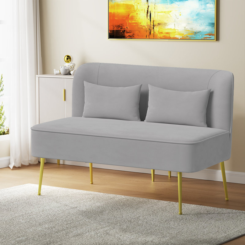 45.3" Loveseat Sofa, Comfy Upholstered Small Couch With 2 Pillows And Metal Legs, Modern Armless Seat For Small Spaces, Bedroom, Living Room