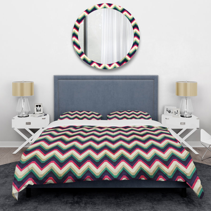 Chevron effet grunge - Ensemble de housse de couette abstrait - Microfibre de polyester