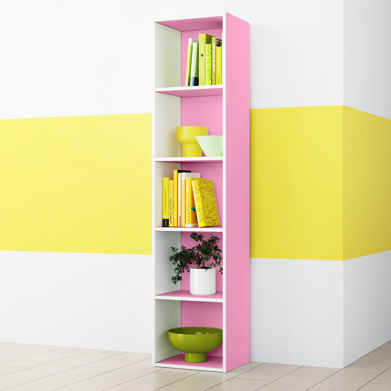Cannice Bookcase, Pink/White, (5 Shelves) 52.1" H x 12" W x 9.3" D