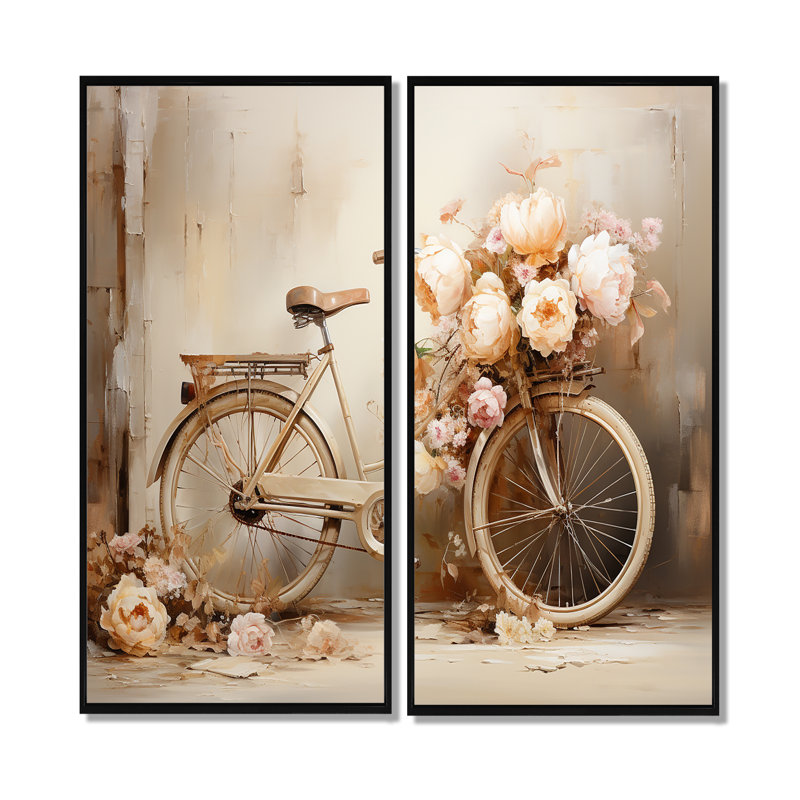 Pédale de bicyclette - art mural rose à 2 panneaux, H 32 po x l 32 po, Impression encadrée flottante, Noir