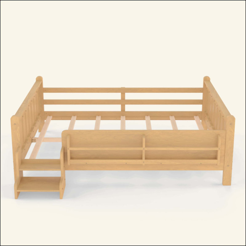 Lit sur pied avec bibliothèques de rangement, lit en bois massif pour enfants avec de jolis escaliers et garde-corps, aucun sommier nécessaire