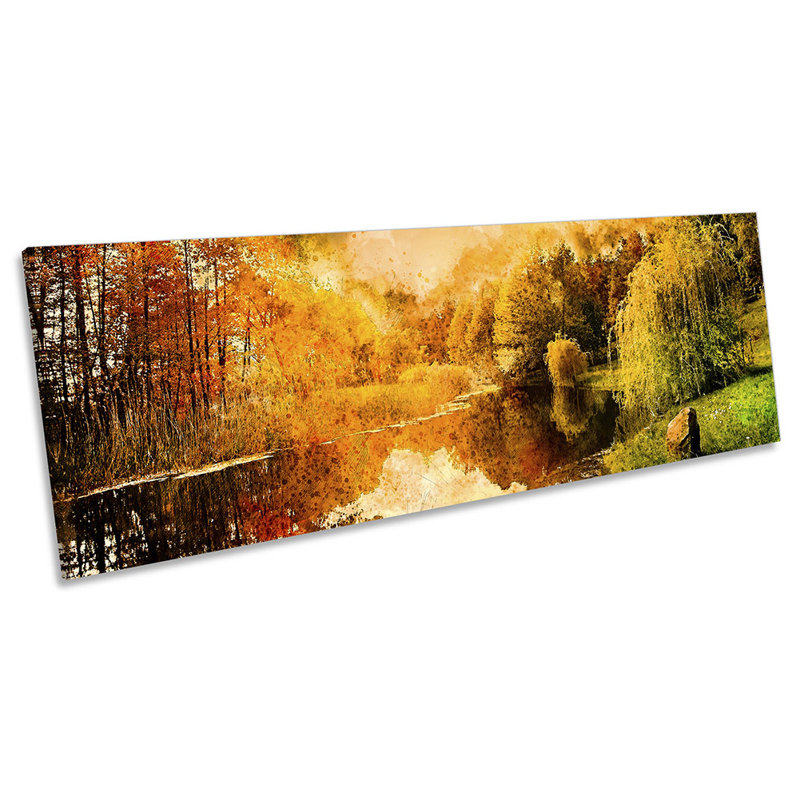 Modern Lake Trees Sunset - Wrapped Canvas Panoramic Print, 60.96cm H x 182.88cm W