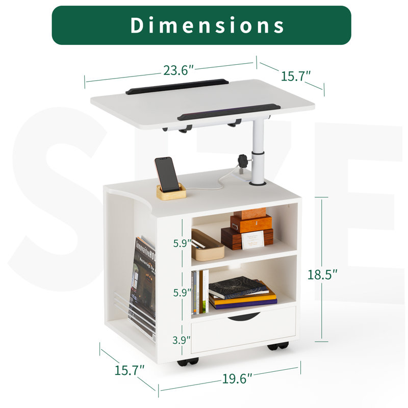 Manufactured Wood Led Nightstand With Charging Station, Adjustable Height