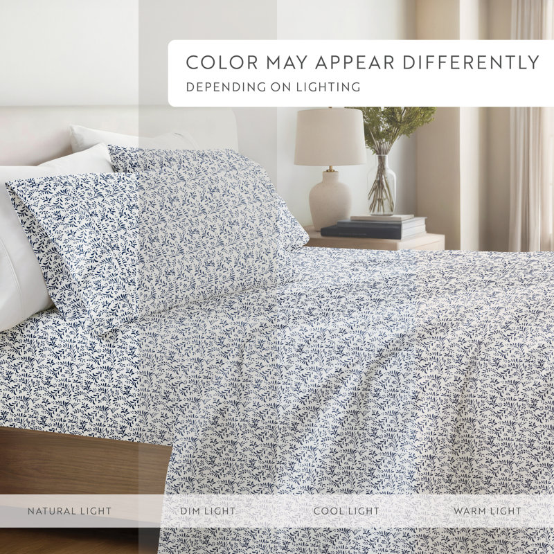 Ensemble de draps en microfibre à motif Simply Soft™, Grand, Éclat de vignes bleu marine