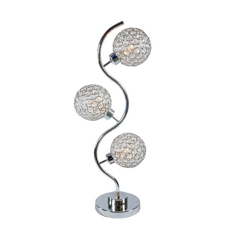 Lampe de table 32 pouces Denise, cadre en métal, base ronde en verre, cristaux, argent