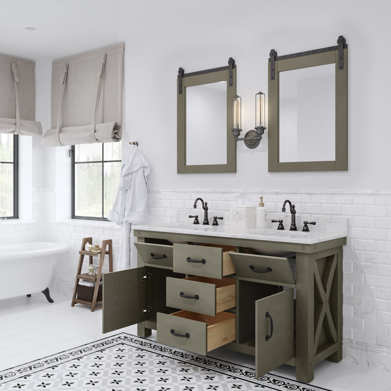 Aberdeen 60" Bath Vanity with Mirror, Carrara White, Rustic Sierra