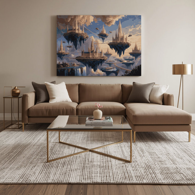 «Sci Fi Floating Island Metropolis», art mural sur toile grise, H 24 po x l 36 po