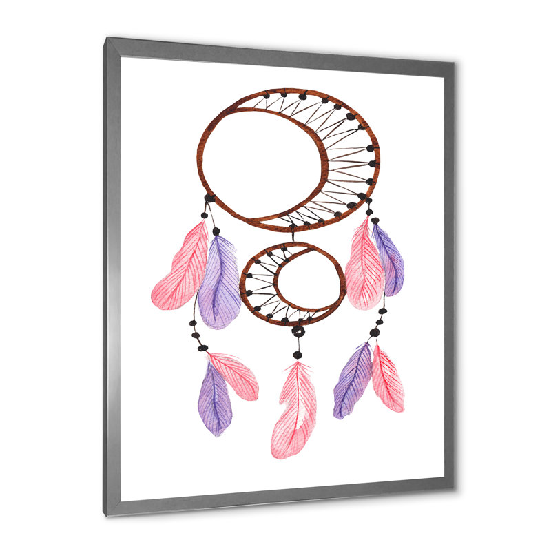 Attrape-rêves rose et mauve - reproduction sur toile, Toile avec cadre photo argenté, H 32 po x l 16 po x P 1 po