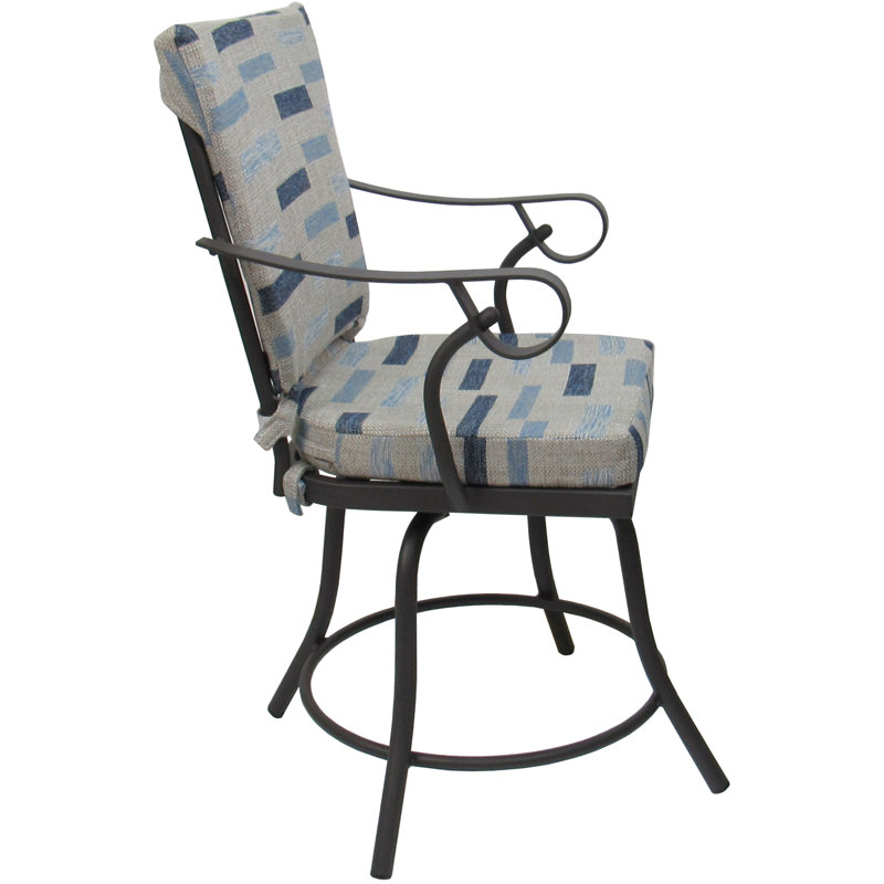 Fauteuil de salle à manger d'extérieur avec coussin Colie, Bleu / gris