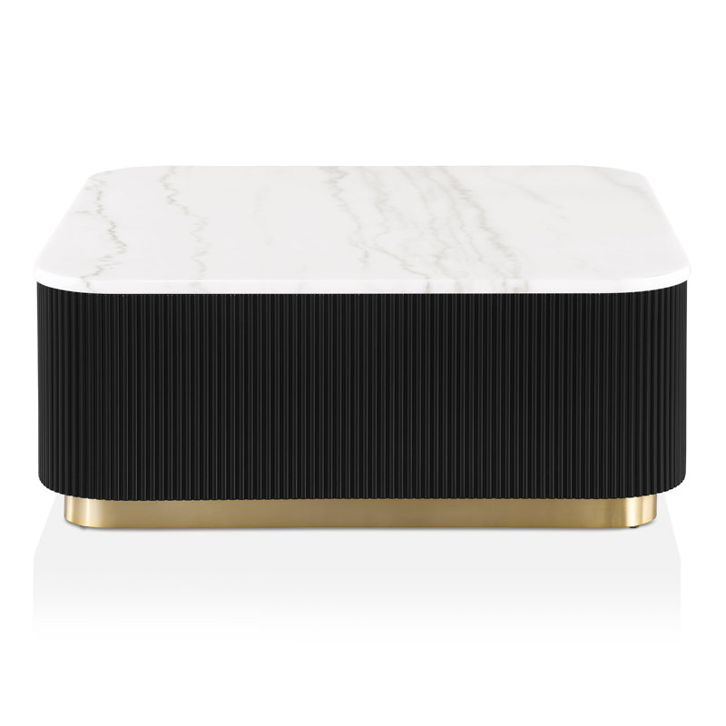 Kirtin Square Marble Cocktail Table With Gold Accent Base, Black