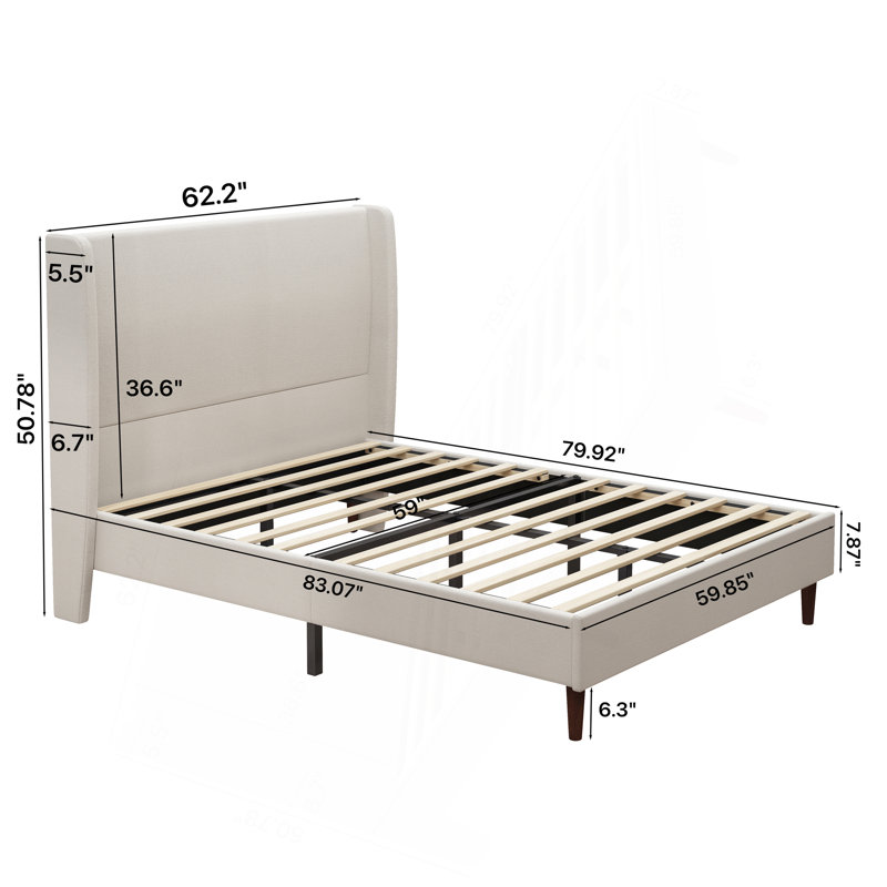 Lit tapissier en chenille, Grand lit, Lin beige, Solid/Manufactured Wood