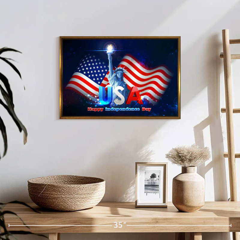 Statue de la liberté, drapeau des États-Unis, 19 po x 13 po, Cadre flottant doré