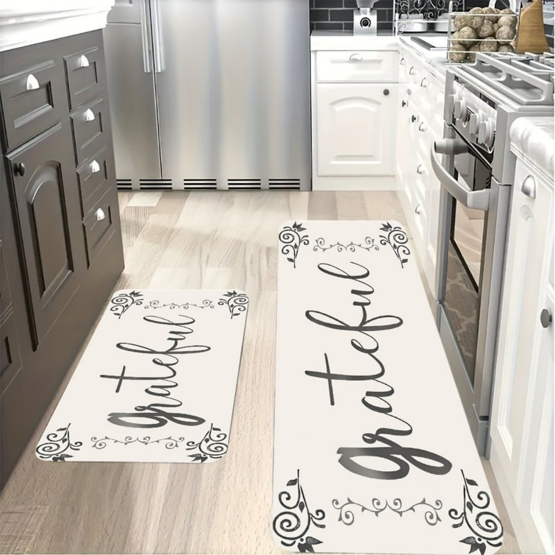 Ensemble de 2 tapis de cuisine Beige Grateful Quote