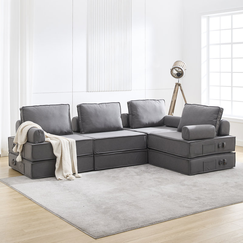 Canapé modulaire en cuir chamois 4 pièces Boneless - aucun assemblage requis, Cuir gris assorti