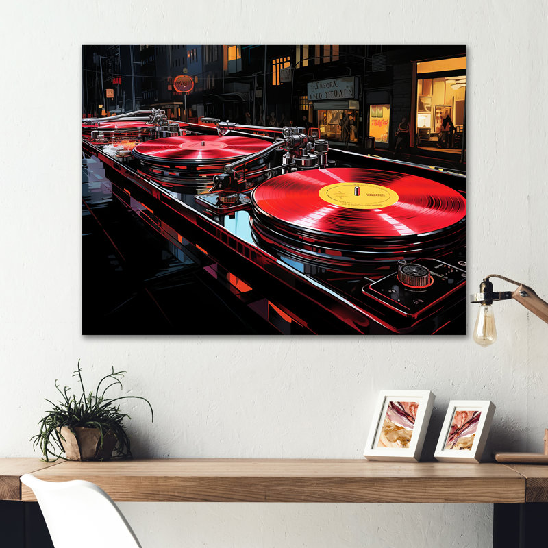 Platine vinyle mauve et noire, H 16 po x l 32 po x P 1 po
